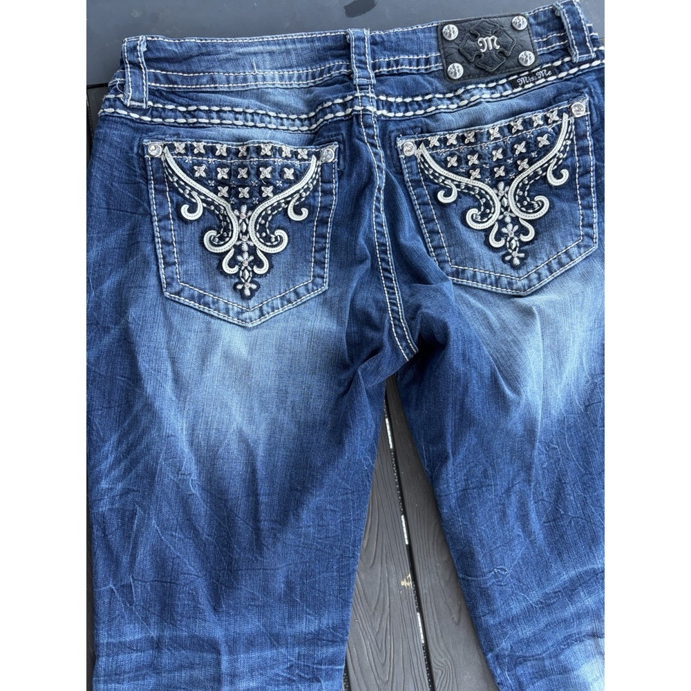 Vtg Y2K Paris Hilton Miss Me Signature Skinny Jeans Blu Embroidered Studded 33